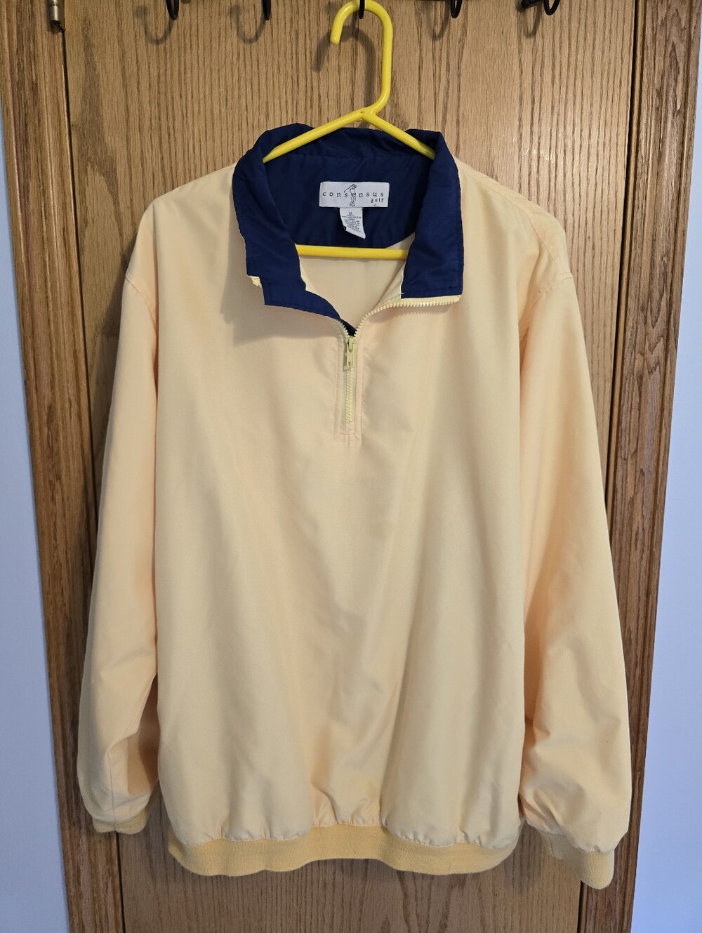 Consensus Half-Zip Pullover with Navy Contrast Collar - Pale Yellow
